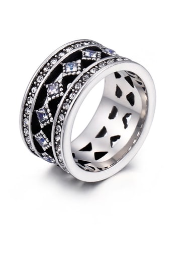 Stainless Steel With Antique Silver Plated Vintage Geometric Coat Of Arms Rings