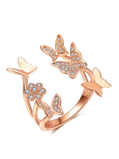 Copper With 18k Rose Gold Plated Fashion Butterfly Statement Rings