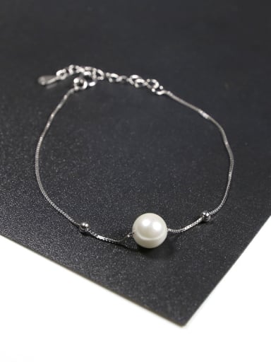 Simple White Artificial Pearl 925 Silver Bracelet
