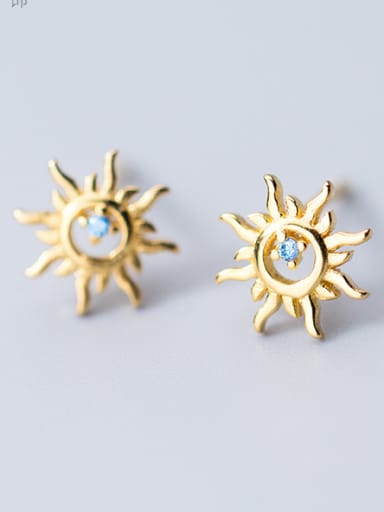 Gold   Plated Pure silver hollowed blue drills for lovely sun studs