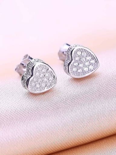 Tiny Shiny Cubic Zirconias Heart 925 Silver Stud Earrings