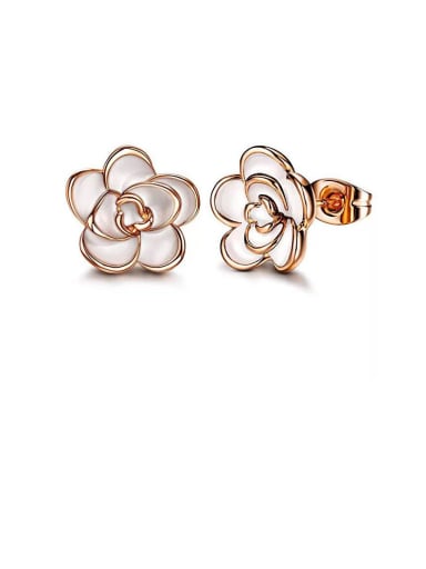 Copper With Rose Gold Plated Cute Flower Stud Earrings