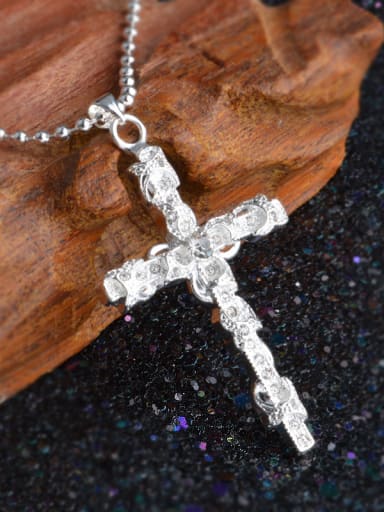 Fashion Shiny Cubic Zirconias Cross Pendant Copper Necklace