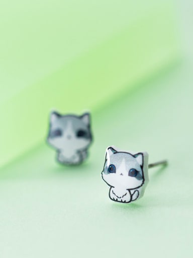 Fresh Cat Shaped S925 Silver Glue Stud Earrings