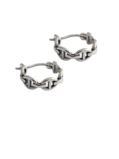 925 Sterling Silver With Antique Silver Plated Vintage Geometric Clip On Earrings