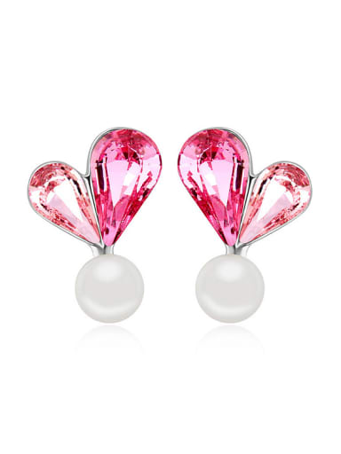 Fashion Imitation Pearl Water Drop austrian Crystals Heart Stud Earrings