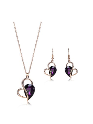 Alloy Rose Gold Plated Fashion Artificial Stone Heart-shaped Two Pieces Jewelry Set