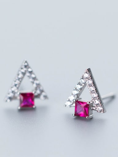 Elegant Triangle Shaped Pink Zircon S925 Silver Stud Earrings