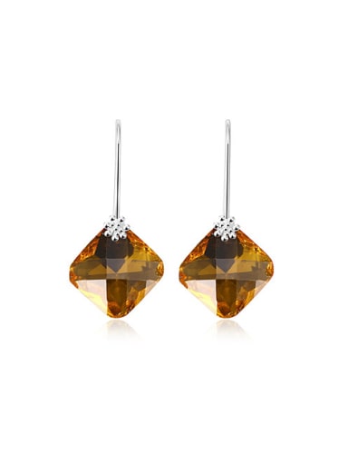 Exquisite Yellow Square Shaped Glass Stone Drop Earrings