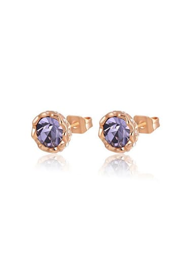Purple Round Shaped Austria Crystal Stud Earrings