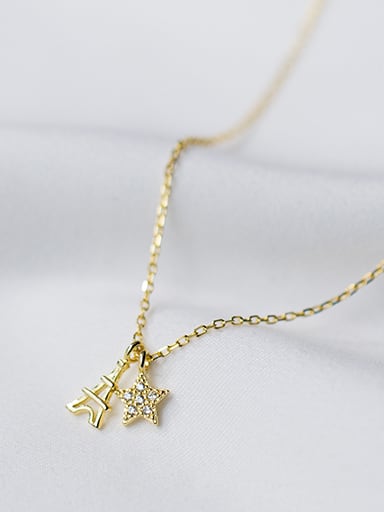 Fresh Gold Plated Tower Shaped Rhinestone S925 Silver Necklace