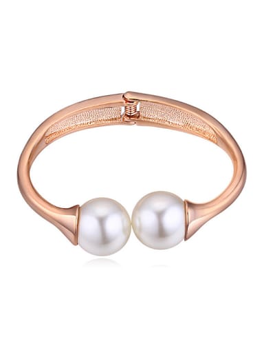 Simple White Imitation Pearls Rose Gold Plated Alloy Bangle
