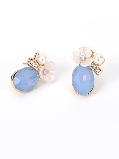 Elegant Blue Crystal Flower Shaped Stud Earrings