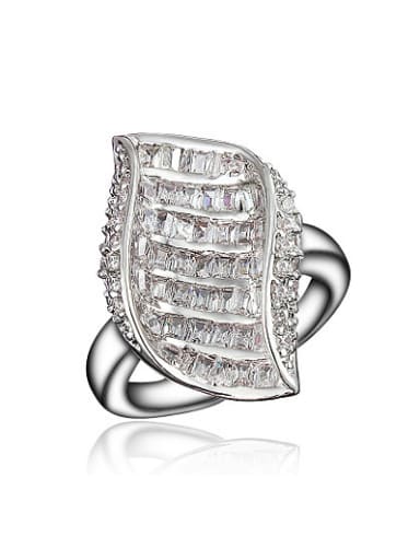 Glittering 18K White Gold Plated Leaf Shaped Zircon Ring