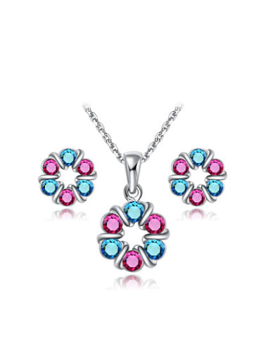 Colorful Flower Shaped Austria Crystal Two Pieces Jewelry Set