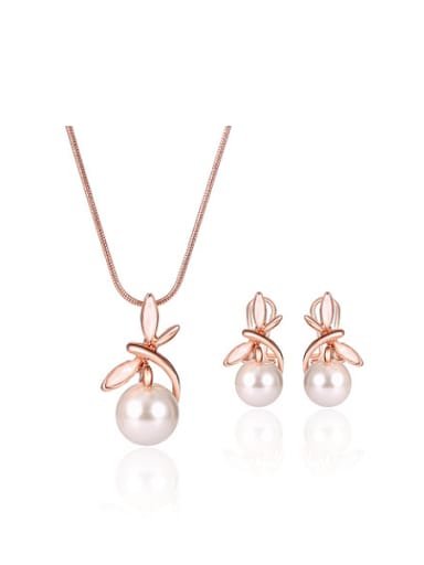 Alloy Rose Gold Plated Fashion Artificial Pearl Two Pieces Jewelry Set