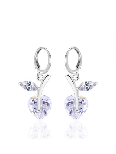 Copper Alloy White Gold Plated Fashion Heart-shaped Zircon drop earring