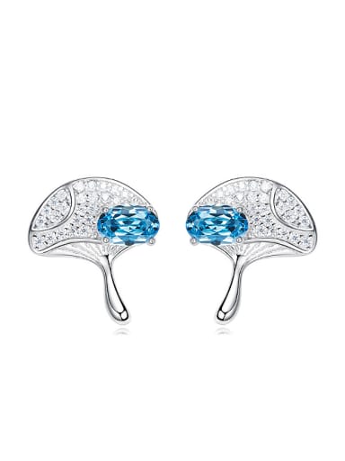 Fashion Shiny austrian Crystals-covered Leaf 925 Silver Stud Earrings