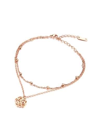 Classical Hollow Flower Beads Rose Gold Plated Titanium Anklet