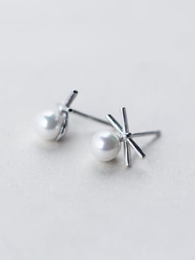 Fashion Cross Shaped Artificial Pearl S925 Silver Stud Earrings