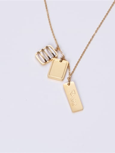 Titanium With Gold Plated Simplistic Square Pendant  Necklaces