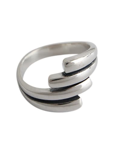 925 Sterling Silver With Retro Silver  Simplistic Multiple layers of wrong edges Free size Rings