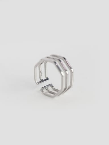 S925 Silver Eight Side Shape Opening Double Three Layer Stacking Ring