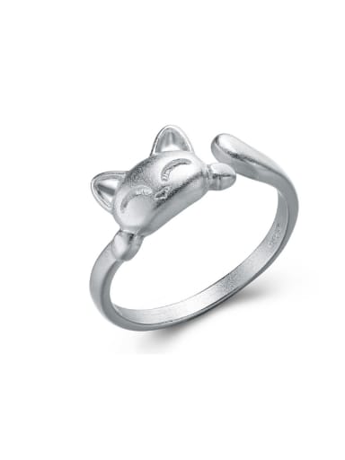 Lovely Cat Drawing Opening Silver Ring