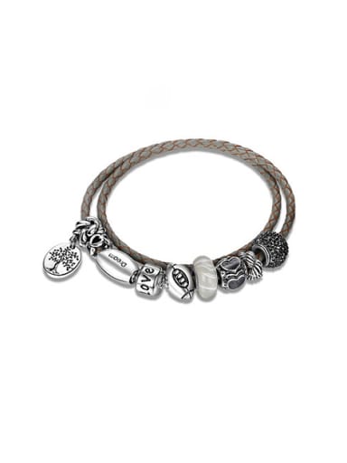 Delicate Oval Shaped Silver Plated Leather Bracelet