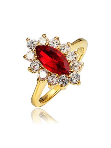 Exquisite Red Oval Shaped 18K Gold Plated Zircon Ring