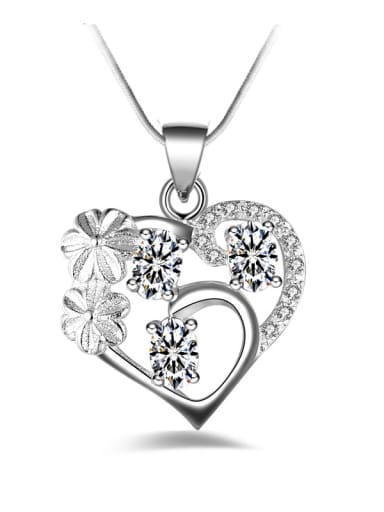 Fashion Hollow Heart Flowers Zirconias Pendant Copper Necklace