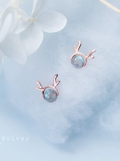 Christmas jewelry:Sterling silver moonstone cute  antler earrings