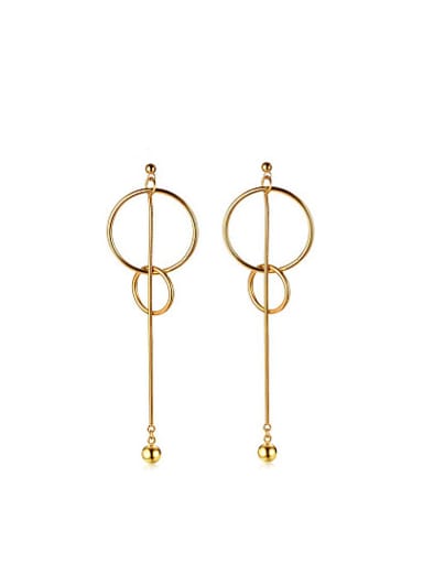 Temperament Double Round Shaped Gold Plated Titanium Drop Earrings