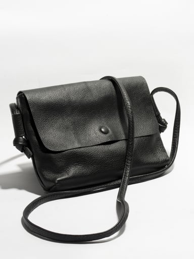 custom First layer cowhide slung black retro small square bag