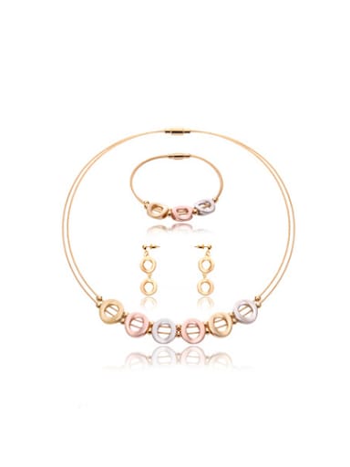 Alloy Imitation-gold Plated Fashion Hollow Circles Three Pieces Jewelry Set