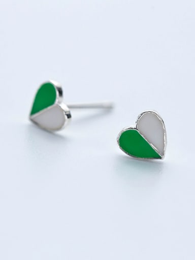 Elegant Green Heart Shaped S925 Silver Glue Stud Earrings