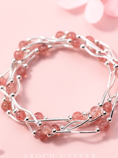 S925 silver bracelet female wind fashion five circles strawberry crystal bracelet temperament sweet light bead hand S2458