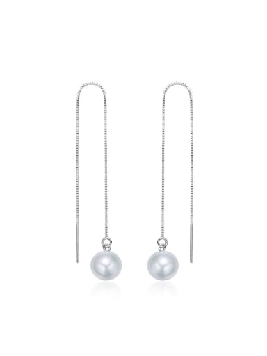 Simple White Artificial Pearl 925 Silver Line Earrings