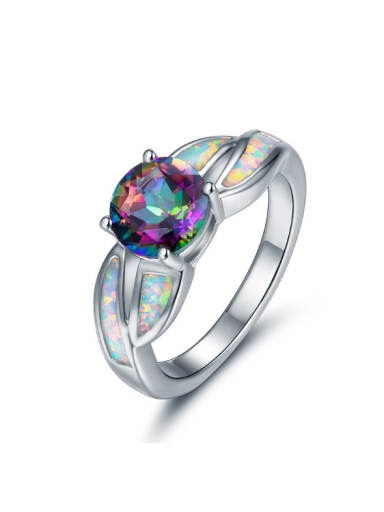 Colorful Natural Opal Fashion Women Alloy Ring
