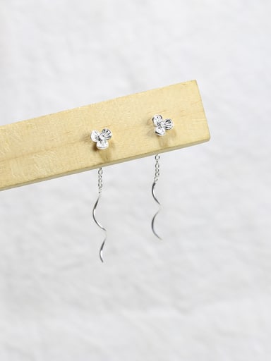 Elegant Tiny Flower Water Wave Line 925 Silver Stud Earrings