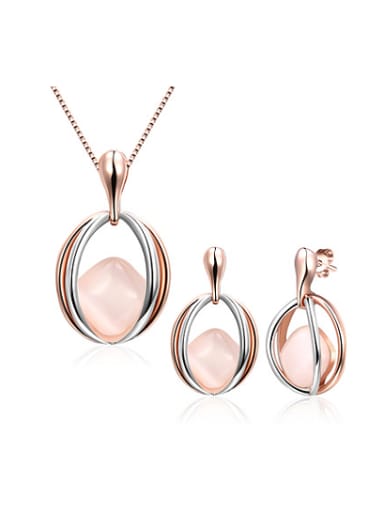 All-match Double Color Oval Shaped Opal Two Pieces Jewelry Set