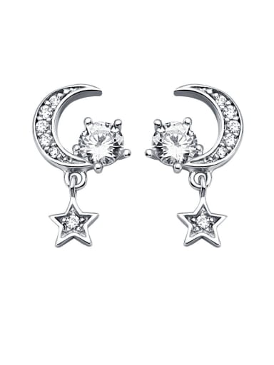 925 Sterling Silver With Cubic Zirconia Trendy Moon Star Drop Earrings