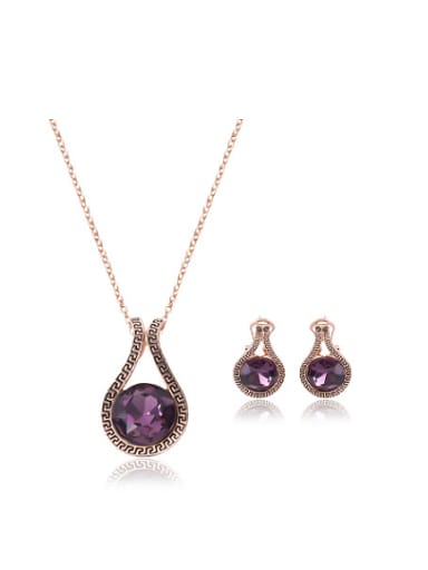Alloy Rose Gold Plated Fashion Purple Stone Two Pieces Jewelry Set