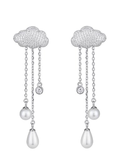 Long clouds water-drops fringed micro-inlay AAA zircon pearls earrings