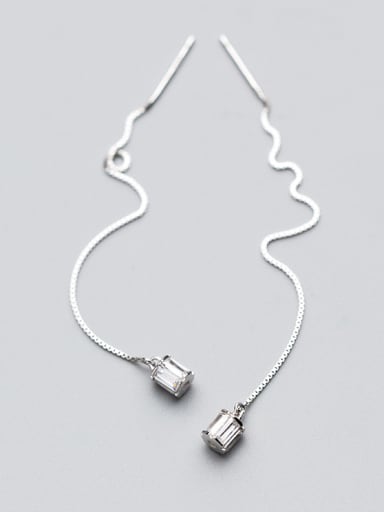 Elegant Square Shining Zircon S925 Silver Line Earrings