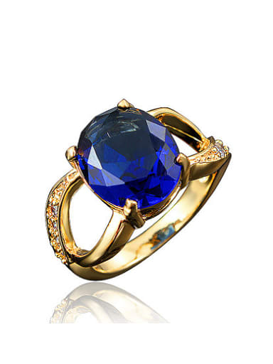 Blue 18K Gold Plated Oval Shaped Zircon Ring
