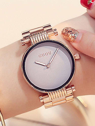 GUOU Brand Simple Rose Gold Plated Numberless Watch
