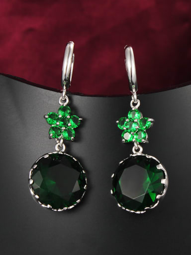 Exquisite Green Round Shaped Zircon Drop Earrings
