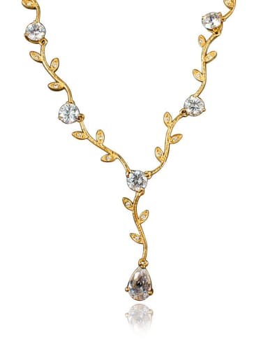 Exquisite 18K Gold Plated Shining Zircon Leaf Necklace