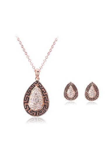 Alloy Rose Gold Plated Fashion Rhinestones Water Drop shaped Two Pieces Jewelry Set